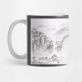 Waterfalls over the mountains pencil sketch Mug